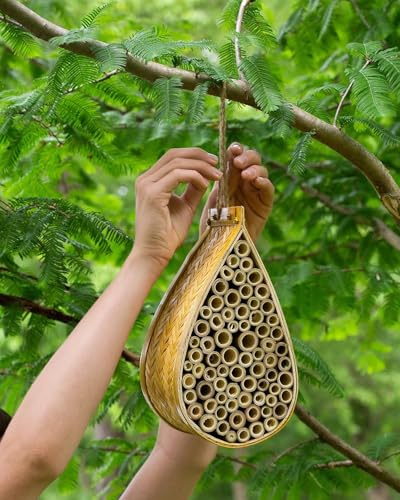 SunVara Mason Bee House for Pollinator Bees Gardering Gifts Bee Hotel