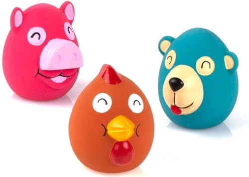 Chiwava 3er Pack 2,6 Zoll Quietschen Latex Hundespielzeug Niedliche Tiere Gesicht Interaktives Spiel für kleine Hunde