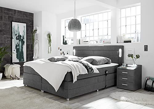 Möbisandmore Designer Boxspringbett 180/200 | Boxspringbett 180x200 mit Motor | H4 bis 130KG | Komfort Matratzen und Premium Topper (Anthrazit)