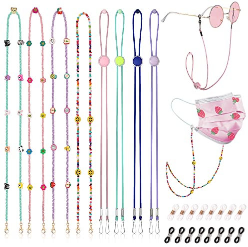 Hifot Kinder Brillenband 8 Stück, Einstellbar Brillenbänder Maskenband mit Klip Verlängerung Sport Brillenkordel für Mädchen Jungen Sonnenbrillen, Lesebrillen