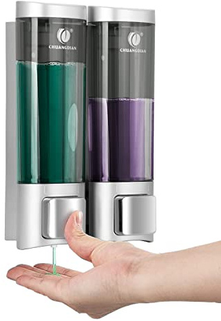 Double 200ML Soap Dispenser Bathroom Wall Mounted Shower Gel Shampoo and Conditioner Dispenser Kitchen Dish Detergent Container Hand Body Wash Liquid Soap Dispenser for Home Hotel Restaurant
