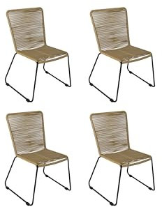 SAM 4er Set Outdoor-Seilstuhl ISRA, Seilbespannung aus Polyester, Farbe Taupe, schwarzes Eisen-Gestell, Gartenstuhl/Rope Chair im modernen Design, für Balkon & Terrasse und Garten