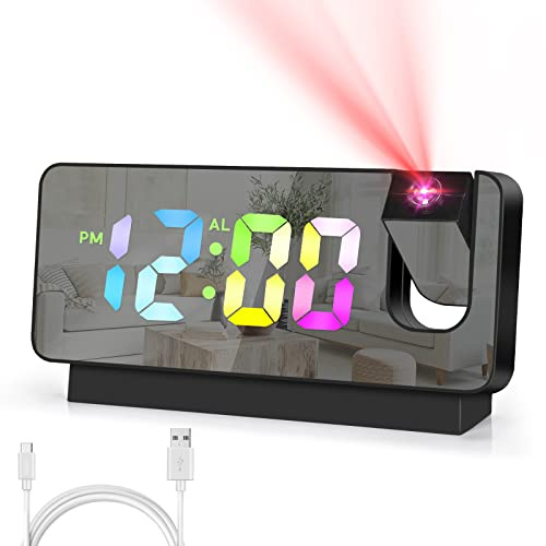 TaDool Sveglia a Proiezione Sveglia Digitale da Comodino con Proiettore Display LED a 180° Luminosità a Proiezione Rotante Regolabile 12/24H, Sveglia Multifunzionale, per Camera da Letto (nero)