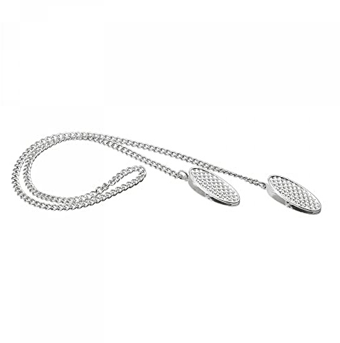 sourcing map Catena portatovaglioli, 48 x 0,4 cm (lunghezza x diametro) in lega per collo con catena per cappello da sole, cordino con clip per fissaggio tovaglioli, tono argento