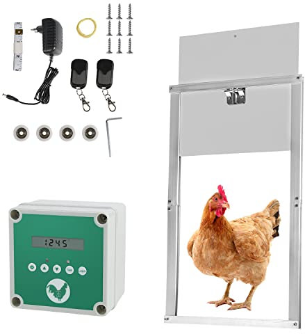 Vigevee Automatische Hühnertür Hühnerklappe mit Schieber 30 x 30 cm, Elektrische Hühnerklappe Türöffner Hühnerstall mit Zeitschaltuhr & Lichtsensor, Netzbetrieb oder Batterie für Hühnerhaltung Hühner