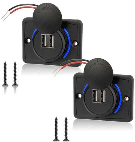Cargador de Coche USB, 3.1A Cargador Coche USB, DC 12V-24V Coche Dual Cargador USB Dual, Led de Salida Azul, Toma USB para Tablet de Teléfono Móvil Dispositivos Bluetooth (2 pcs)