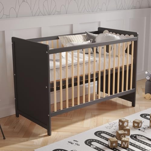 Love For Sleep Babybett Beistellbett 120x60cm mit Sicherheitsbarriere Umwandelbar Anthrazit-Kiefer Tokyo Kinderbett Baby Bett Holz - Kinderbett Babybett, Mitwachsend Gitterbett Baby Bed