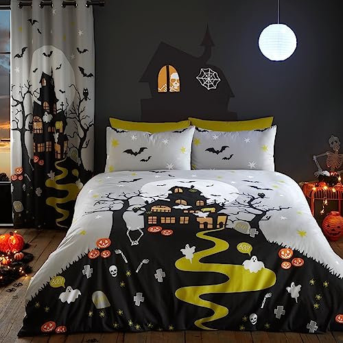 Bedlam Copriletto Halloween Casa Infestata Matrimoniale (200 x 200cm) - Copriletto Luminoso al Buio - Casa Infestata - Decorazioni Halloween - Tenda Abbinata Disponibile