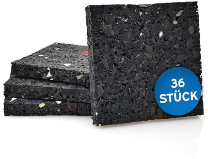 kör4u 36x Terrassenpads, 80 x 80 x 10mm, aus Gummigranulat, Unterlagepads, Schwingungsdämpfer, Waschmaschinenunterlage, Trockner, Lautsprecher (36)