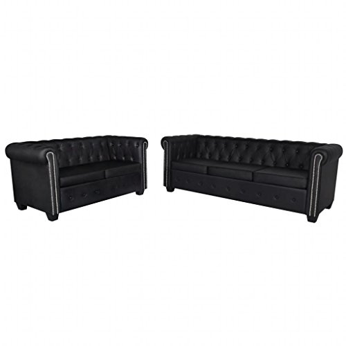 Festnight 3-2-1 Chesterfield Sofagarnitur - Couchgarnitur Mit 3-Sitzer Und 2-Sitzer Aus Kunstleder - Für Wohnzimmer, Schlafzimmer, Büro Oder Wohnung - Schwarz