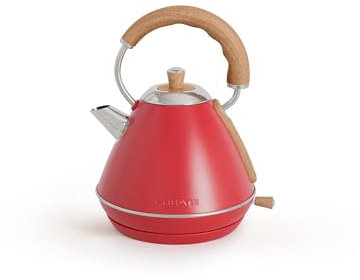 CREATE/KETTLE RETRO M/Elektrischer Wasserkocher Rot/Schnelles Aufkochen, Fassungsvermögen 1L, Abschaltautomatik, Anti-Kalk-Filter, Wasserstandsanzeige, Ø17.2cm, 2200W