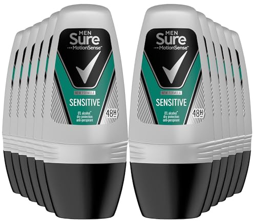Sure Men Motion Sense Antiperspirant Deodorant Sensitive Dry Roll-On that keeps up to 48 hours of protection from sweat and body odour helps keep you fresh on the move, 50 ml Bulk Buy 12 Pack