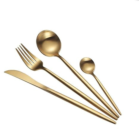 Juego De Cubiertos 4 Piezas De Cubiertos De Acero Inoxidable Profundizando Cucharada De Bistec Occidental Dorado Cuchara Para Cubiertos Textura Mate Dorado
