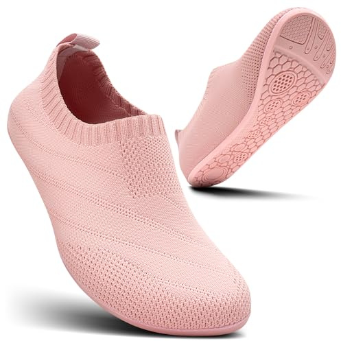 Sosenfer Chaussons Pieds Nus Femme Homme - Pantoufles de Maison Antidérapantes, Respirantes et Très Confortables - Lavable en Machine, Unisex-PINK-PINK-42