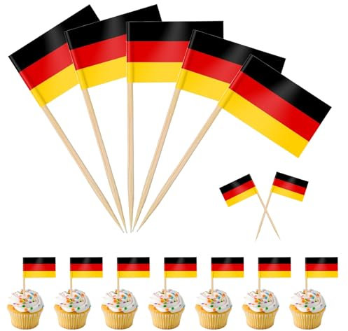 200 Stück Zahnstocher Flaggen, Zahnstocher aus Holz Eurovision Deko, Papier Flaggen Deutschland Deko, Deutschland Flagge Klein Mini Zahnstocher, für Eurovision Song Contest Deko Obstdekorationen