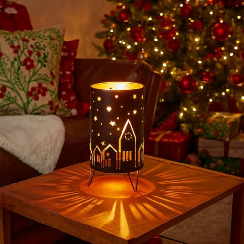 Marco Paul Pre-Lit LED Christmas Village Scene Nativity Lantern - 24cm Battery Operated Lantern with Timer - Festive Table Centrepiece, Christmas Decorations - Indoor Christmas Night Light Gift Ideas