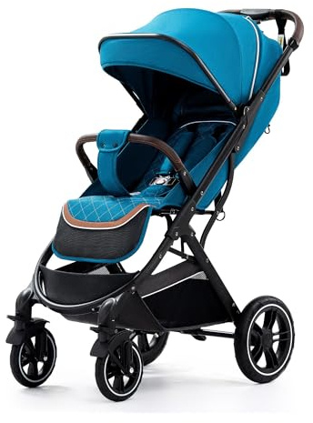 GLOKID Passeggino Leggero Pieghevole da 0 Mesi a 20kg，Carrozzina，Pieghevole con una Mano，Imbracatura a 5 punti，Ultra Compatto，Trip，L'ammortizzazione su Tutte le Ruote，Posizione Sdraiata (Blu)