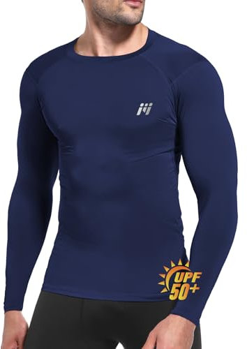 MEETWEE Men's Compression Long Sleeve Shirt, Quick Dry UPF50+ UV Base Layer Sport Top for Running, Gym & Workouts Navyblue