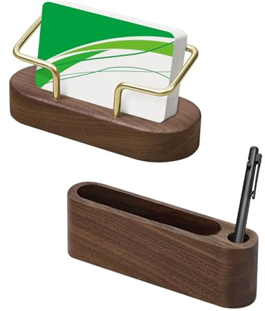 Sixfolo 2 Pièces Porte-Cartes de Visite Bois pour Bureau Support Carte de Visite en Bois de Noyer Présentoir Carte de Visite Créatif pour Organisateur de Tables de Bureau,2 Différents Modèles