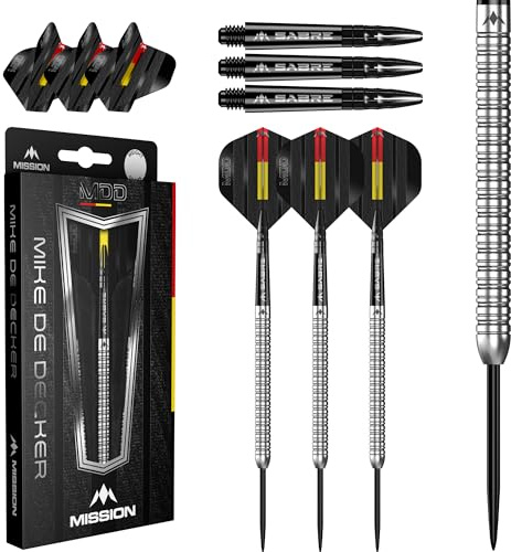 Mission Darts | Mike De Decker Darts | Steel Tip | 95% Tungsten | Silver | Available in Multiple Weights. (24, Grams)