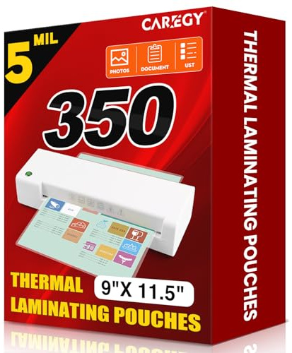 CAREGY Thermal Laminating Pouches,350 Pack Laminating Sheets, 5 Mil, 9 x 11.5 Inches Lamination Sheet Paper for Laminator, Round Corner Letter Size, Office and School Supplies