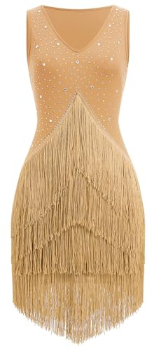 EFOGEP Womens Latin Dance Dress Flapper 1920s Gatsby Dresses | Sleeveless Rhinestones Fringe Cocktail Ballroom Tangos ChaCha Rumba Flapper Cami Dress