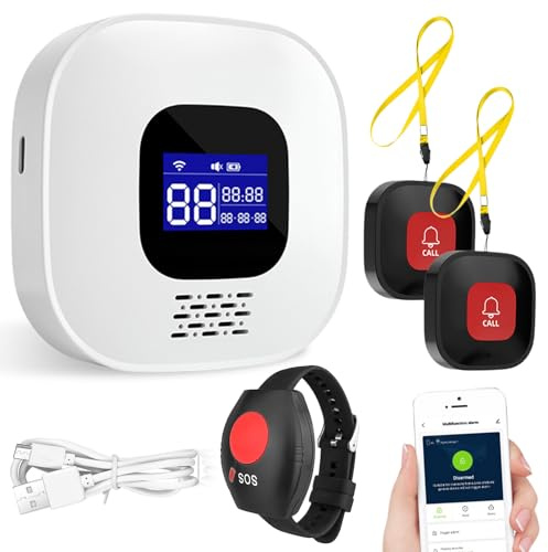 Behogan Pulsante di emergenza per anziani, WiFi Tuya Smart Senior, pulsante di emergenza per anziani, sistema di allarme di emergenza WiFi, braccialetto SOS per pazienti e disabili (1 ricevitore+