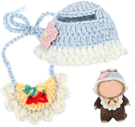 Yardwe Vêtements pour Poupée Compatible Bonnet Crocheté et Bavoir Rose à Fleurs Tenue Cosplay Douce pour Poupées Accessoires