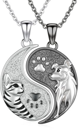 JFASHOP Yin Yang halsband 925 sterlingsilver vänskapskedja katter och hundar Yin Yang hänge kedja partnkedjor för dig och honom smycken presenter för kvinnor män par