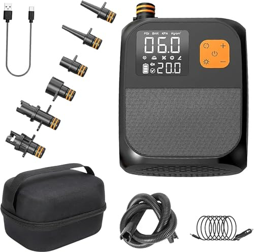 Pompa ad aria elettrica, batteria ricaricabile da 8000mAh, pompa per SUP, pompa ad aria con batteria, gonfiatore elettrico con 6 bocchette d'aria, pompa elettrica da 20PSI per materasso gonfiabile