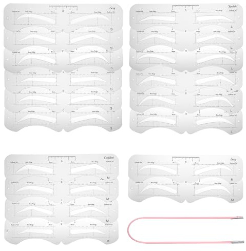 Ptwola 18 Pieces Eyebrow Stencil Plastic Eyebrow Mold Soft Eyebrows Template with Elastic Band Reusable Eyebrows Stencils 3 Sizes Assist Makeup Tools for Beginners