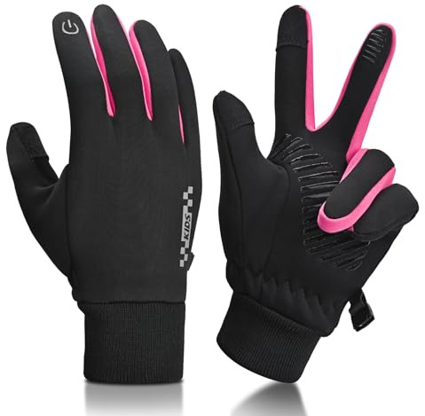 SGQTZDZQ Kids Thermal Gloves, Anti-Slip Winter Kid Ski Gloves Boys Girls 5-14, Touchscreen Plush Kids Glove (Red, 5-9)