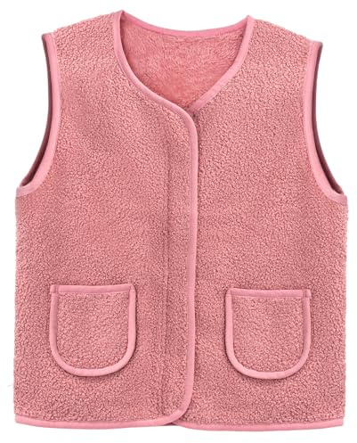 Youkly Gilet en polaire pour enfant - Sans manches - Pour garçons et filles - Col en V - Veste chaude en polaire - Veste d'hiver en peluche, Rose, 110 cm