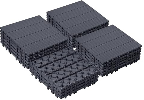 22 PCS Interlocking Deck Tiles, 12''X 12'' Plastic Patio Flooring Outdoor Waterproof Floor Deck Tiles for Balcony Porch Backyard Poolside (22, Gray)