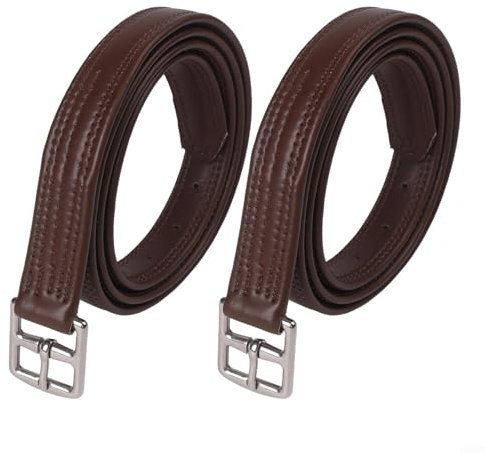 CNANRNANC 2 estribos de cuero de acero inoxidable con correa de estribo suave, ajustable no elástico suave de cuero con herrajes de acero inoxidable (marrón 135 cm)