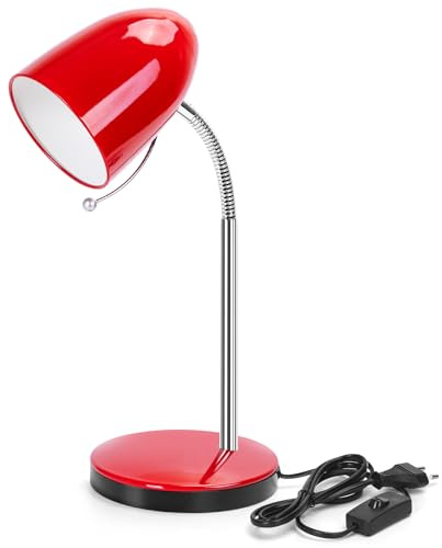 Aigostar - LED-bordslampa， E27(Max 11W)， justerbar flexibel hals， klämma sänglampa för läsning， 1.5 m kabel med strömbrytare， H35cm， Röd， glödlampa ingår ej