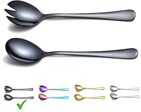 Berglander Schwarzer Salat Server-Set, Salat Servierset aus rostfreiem Stahl mit schwarzer Titanbeschichtung, Salat-Servern, Salatlöffel, Salatgabel, 2er-Pack (Shiny Black)
