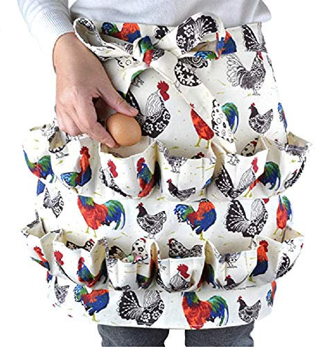 URFEDA Tablier de collecte d’œufs, 12 poches pour poule avec imprimé coq de poule et œufs en toile, support pour poules poulailles, accessoires au foyer, agriculture, cuisine, maison de travail