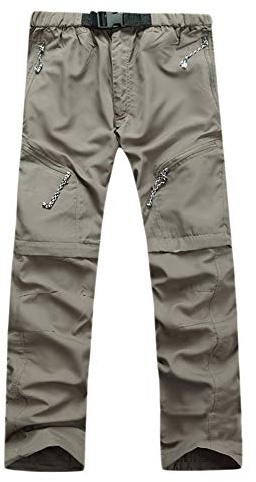 GELing Herr Zip-Off-vandringsbyxor, vandringsbyxor, cykelbyxor, funktionsshorts, snabbtorkande, vindtäta, camping, funktionella byxor, cargo, utomhusbyxor med fickor med dragkedja, kaki, L