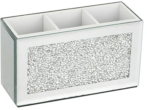 Makeup Brush Holder Organiser Crushed Diamond Mirror Jewel Beauty box Cup Container Storage Case, 3 Compartments UK