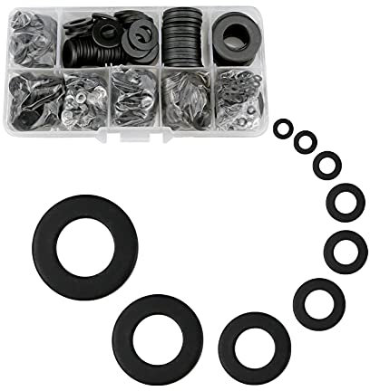 Rondelles plates en métal, 600 pièces en acier inoxydable,noires en acier carbone,rondes en métal (M2/M2.5/M3/M4/M5/M6/M8/M10/M12/mm) 9 types de rondelles pour boulons et vis (Noir)