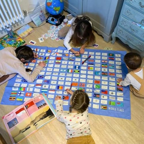 eatsleepdoodle Colouring Tablecloth For Kids w/ 10pk Washable Markers For Kids - 130x85cm World Flags Colouring Poster - Washable & Reusable