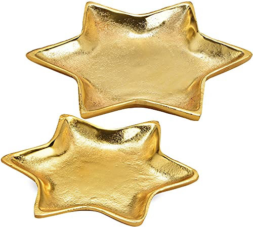 matches21 Stern Dekoteller Teller sternförmig Plätzchenteller Weihnachtsdeko Dekoschalen Gold Metall 1 STK Ø 16x1 cm