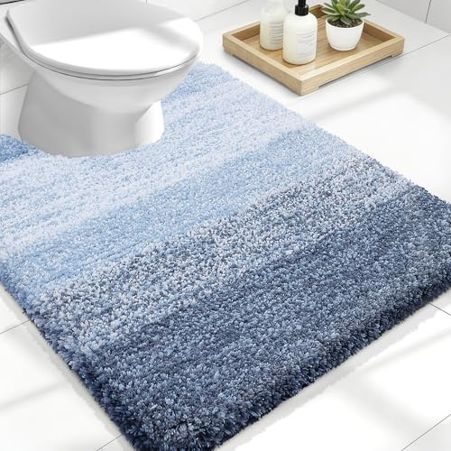 OLANLY Luxuriöse WC-Teppiche U-förmig, extra weiche und saugfähige Mikrofaser-Badezimmerteppiche, rutschfest, Plüsch, Shaggy, WC-Badematte, maschinenwaschbar, trocknergeeignet, 20x24, Blau