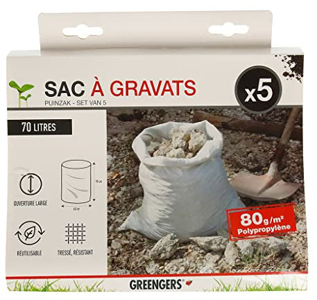 Greengers - Sacs à déchets de jardin, Jardin, Lot de 5 sacs à gravats ultra résistant 70L, Lot de 5 sacs à déchets ultra résistant 70L - 5 Sacs - Réutilisable, résistant aux déchirures - ø60 x H90cm