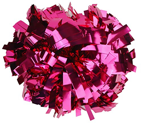 Gbateri Pack of 2 Metallic 6 Inch Cheerleading Pom Poms, Cheerleader Pom Poms with Baton Handle, Cheer Pom Pom Cheerleading Poms for School Spirit Sports Games Dance Cheering Girls Adults(Hot Pink)