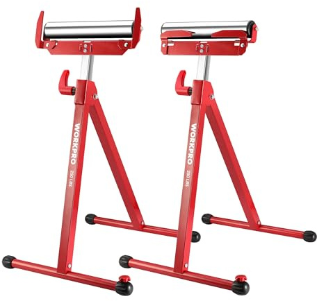 WORKPRO Folding Roller Stand Height Adjustable, Heavy Duty 250 LB Load Capacity, Outfeed Woodworking (Upgraded head)