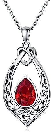 Keltischer Knoten Rubin Rot Kette Halskette 925 Sterling Silber Oxidierte Vintage Liebesknoten-Anhänger-Halskette mit Juli Geburtsstein Kristall