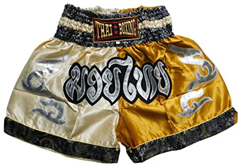 Beige Gold Muay Thai Shorts - Hochwertige Kampfsportbekleidung für maximale Performance Hose Short Boxing Thailand Kickboxen MMA Boxen Sport Training Gym (as3, Alpha, l, Regular, Regular)