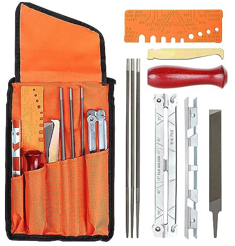 Nizirioo Affila Catena Motosega Kit, 10 Pezzi Affilatore Per Motosega Kit, Affilatura Catena Motosega Professionale Con Lima Rotonda Guida Lima Piatta Manico E Custodia Per Affilatura Lama Motosega